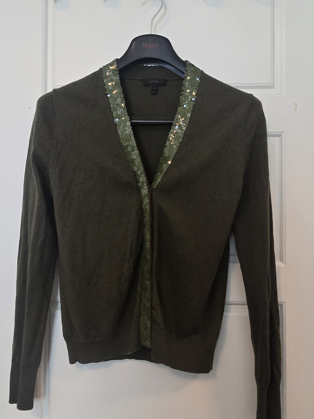 J. CREW Olive Green Sequin-Trim Cardigan